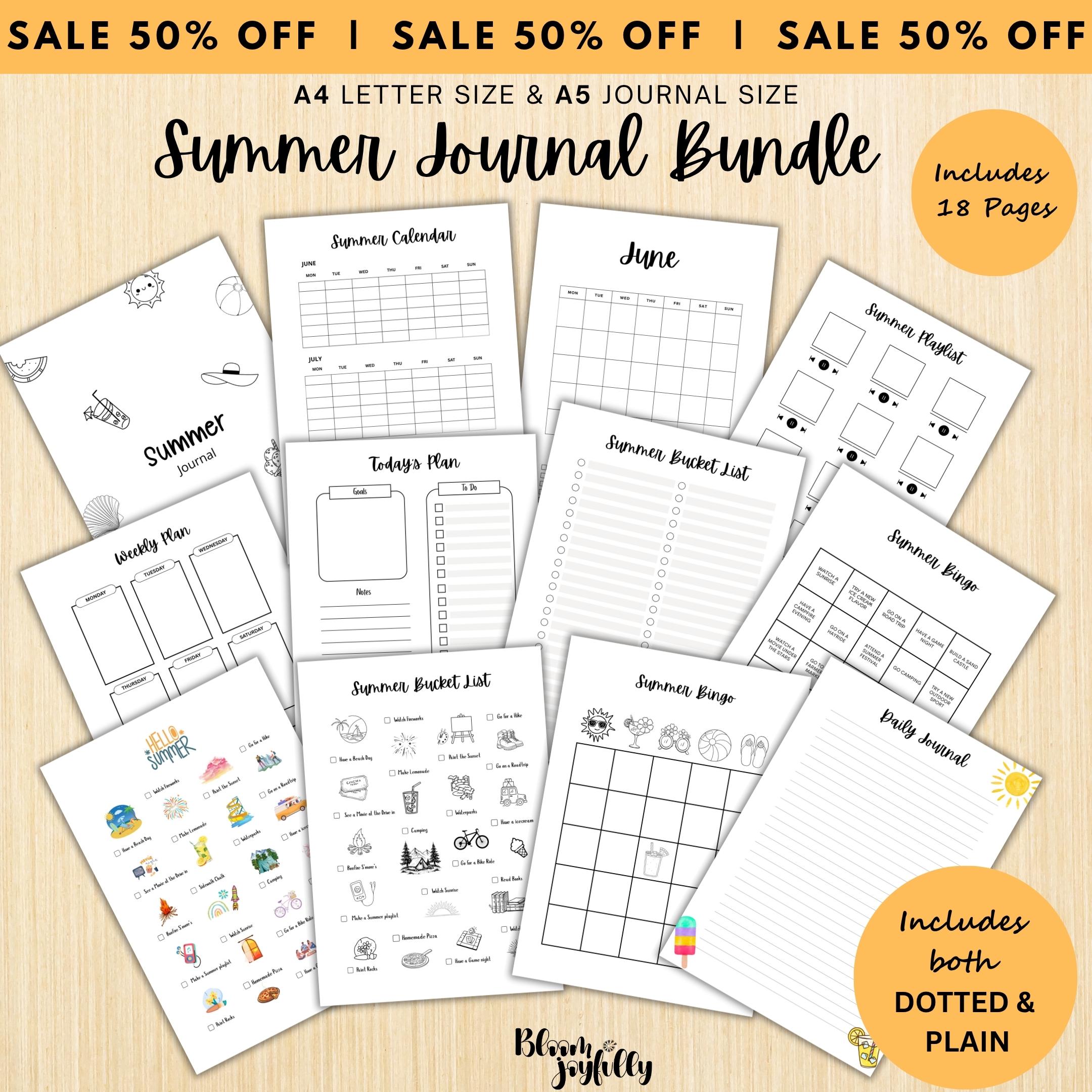 Daily Planner — Summer Journal Bundle, 18 Journal Pages, Summer Tracker Bundle, Summer Bucket List, PRINTAB... | Bloom Joyfully printable