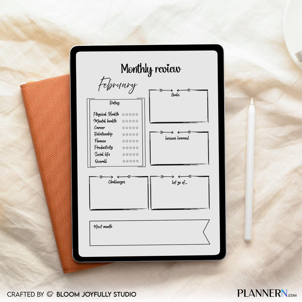 Digital Planner — Monthly Review Planner PRINTABLE, End of Month Reflection Worksheet, Goals and Habit Trac... | Bloom Joyfully printable
