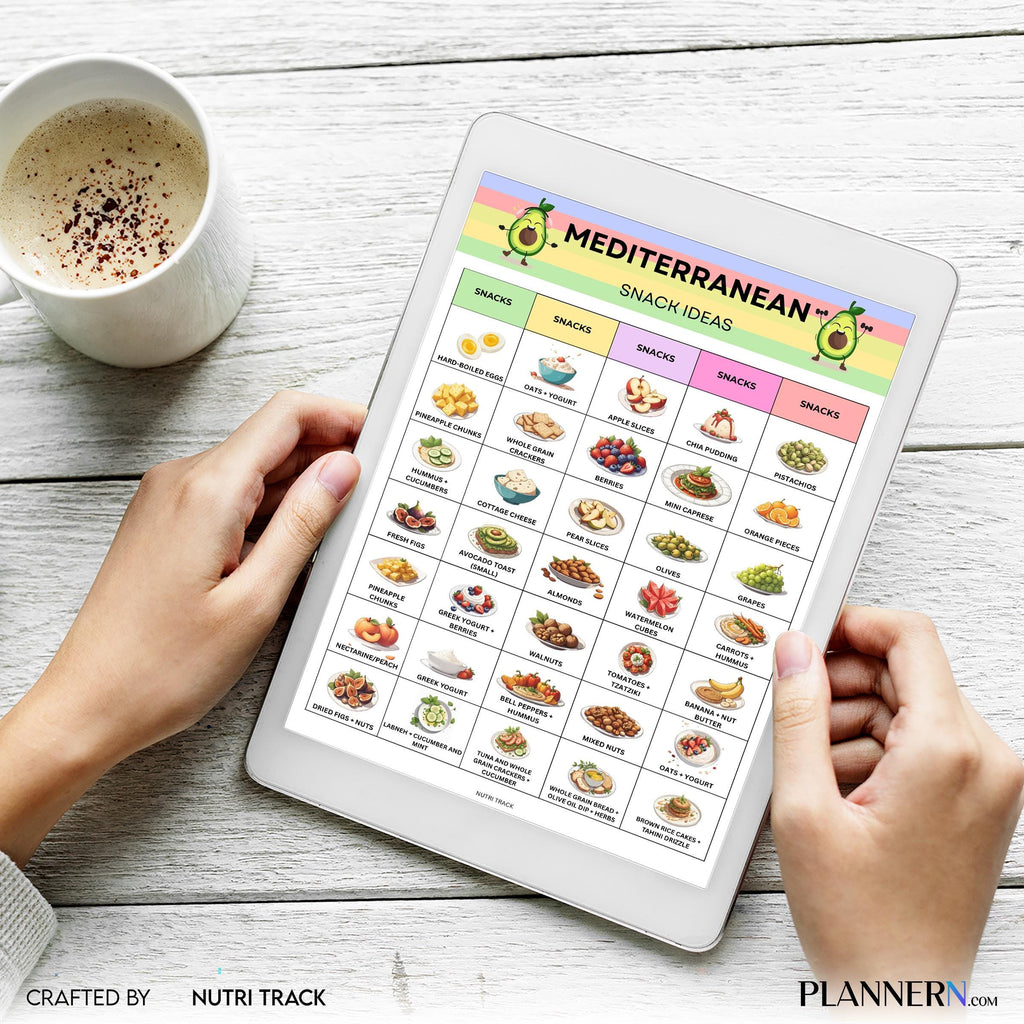 Food List — Mediterranean Snacks Printable, Mediterranean Diet Snack Ideas, Mediterranean Foods Chart, Medi... | Nutri Track printable