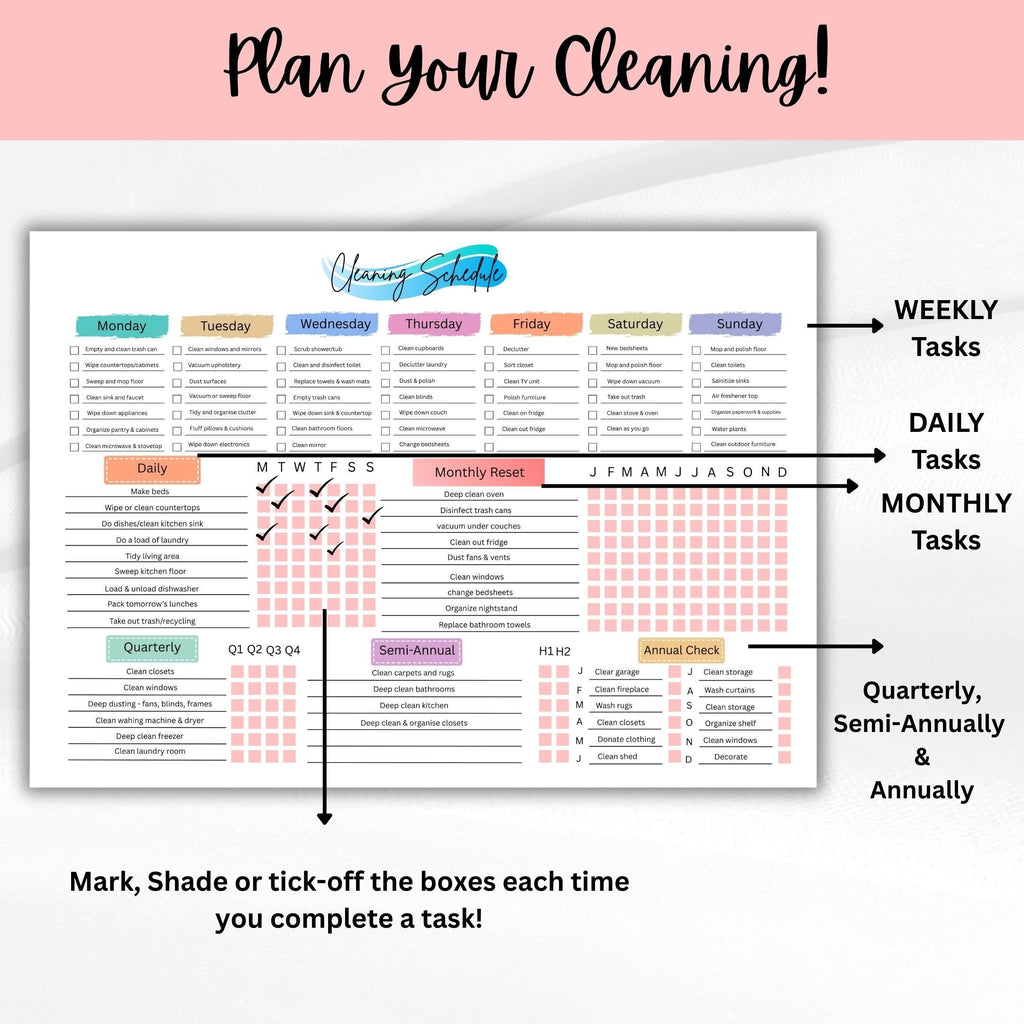 Cleaning Checklist — EDITABLE Cleaning Planner, Daily, Weekly & Monthly Checklist, Home Cleaning Planner Pr... | Bloom Joyfully printable