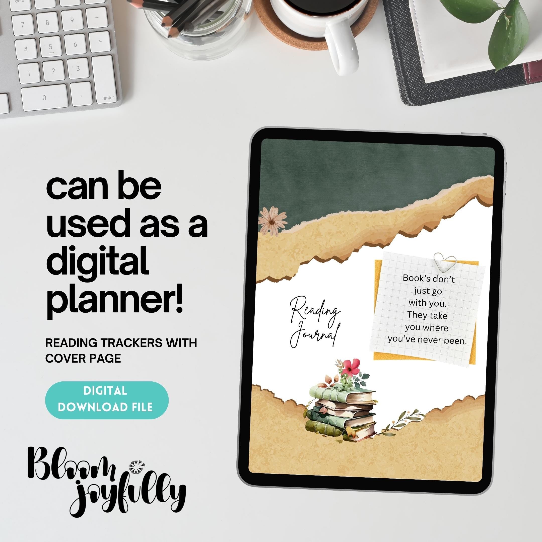 Book Cover Page — READING JOURNAL BUNDLE, Book Reading Tracker, Reading Tracker Printable, Digital Planner ... | Bloom Joyfully printable