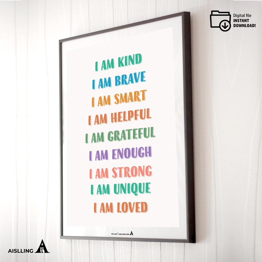 Calming Kit — inspirational quote I am Kind Smart Brave wall art positive affirmations digital prints empow... | Mindfulness printable
