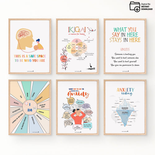 Aislling Design — Anxiety Poster set of 6, counselor sign bundle counseling poster bundle gift for therapis... | Mindfulness printable