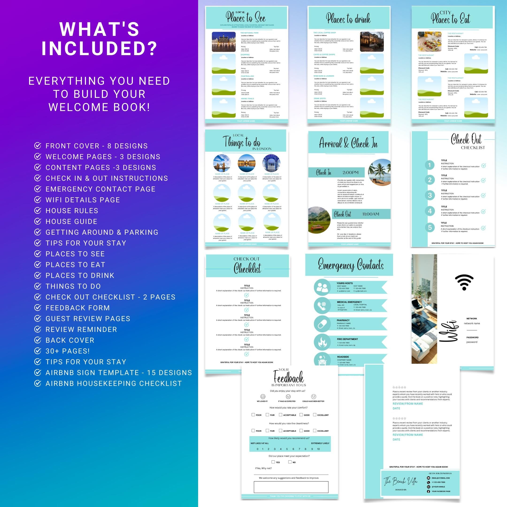 Airbnb Host Binder — Airbnb Host Bundle Welcome Book TEMPLATE, Editable Canva Welcome Guide, Editable Airbn... | Bloom Joyfully printable