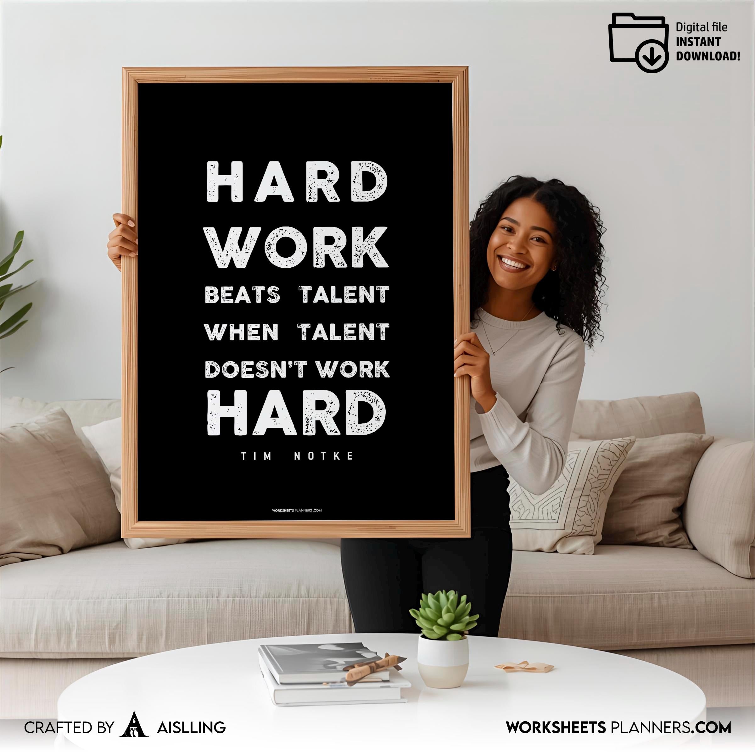 Aislling — Hard work beats Quotes, NBA Sports, Printable NBA Poster, Teenager kid basketball gift, NBA post... | Aislling printable