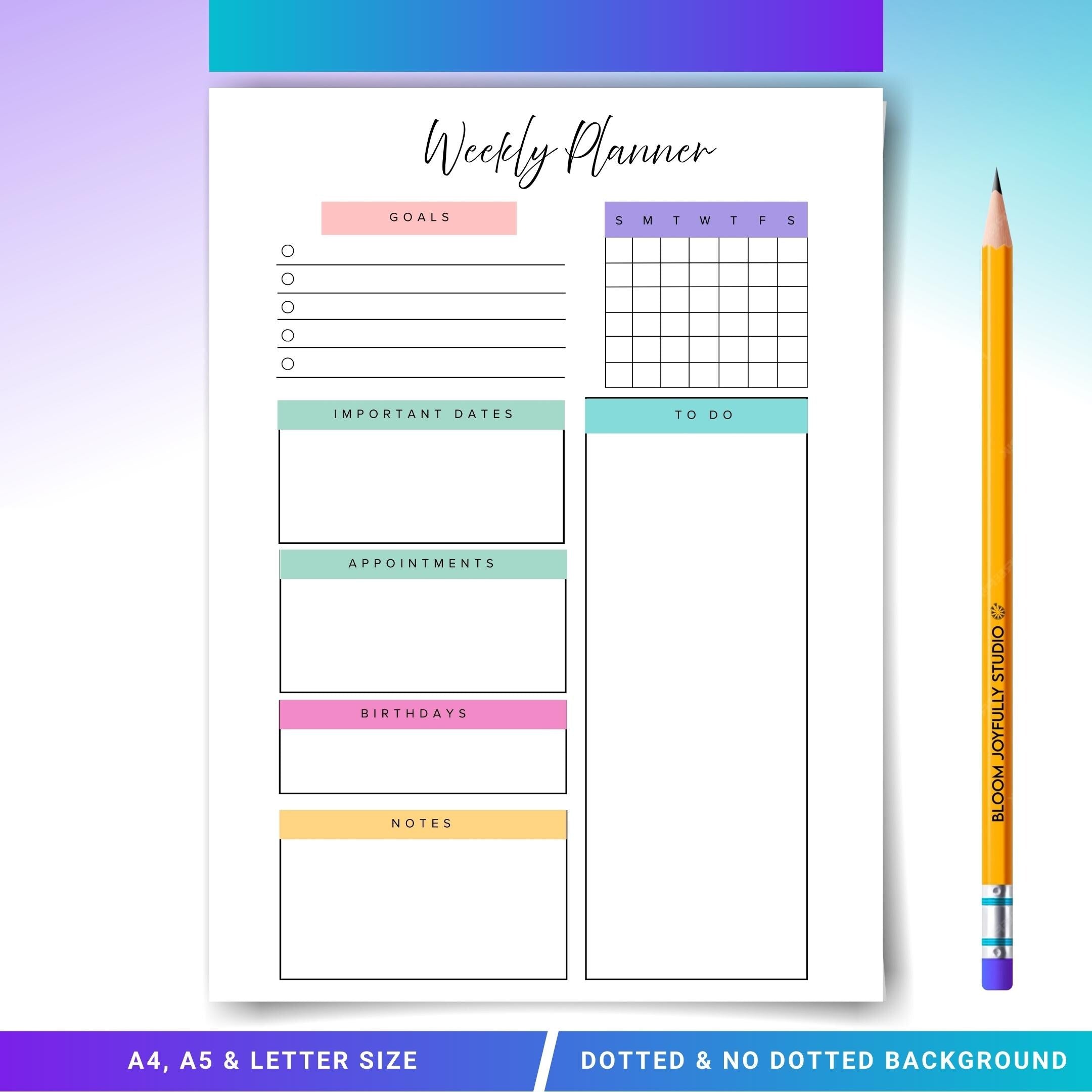 Digital Planner — Weekly Planner PRINTABLE, Weekly To Do List, Weekly Habit Tracker, Weekly Goal Planner, M... | Bloom Joyfully printable