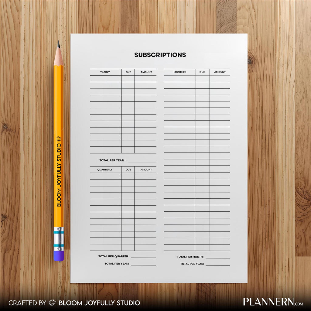 Bills Tracker — Subscription Tracker PRINTABLE, Expense Tracker, Bill Tracker, Subscription Planner, Bill P... | Bloom Joyfully printable