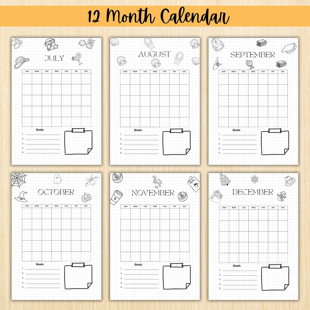 PRINTABLE 12 Month Calendar, Monthly Planner, Journal Calendar, PRINTABLE CALENDAR, Printable Digital Calen... | Bloom Joyfully printable