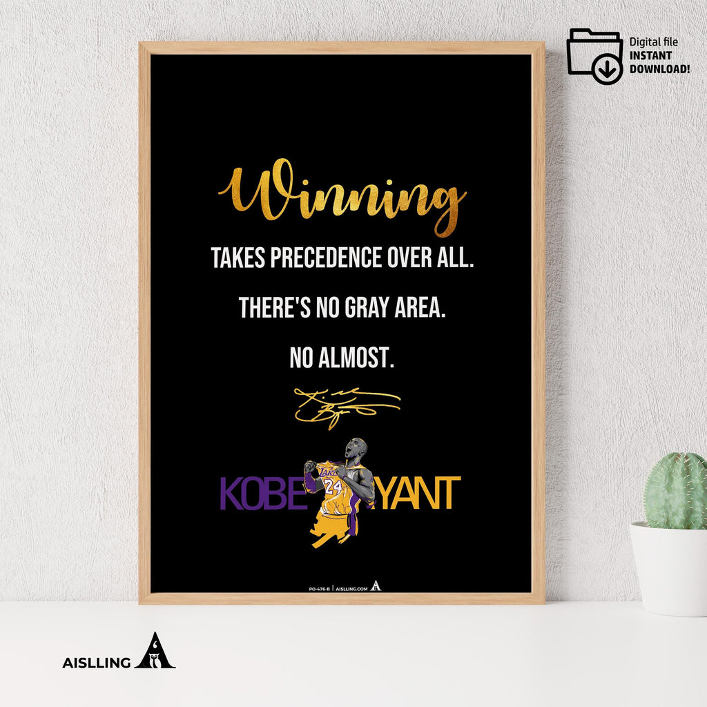 Abstract Wall Art — Kobe Bryant Poster, Minimalist Basketball Printable Quote Wall Art, NBA Black Mamba Mot... | Aislling printable