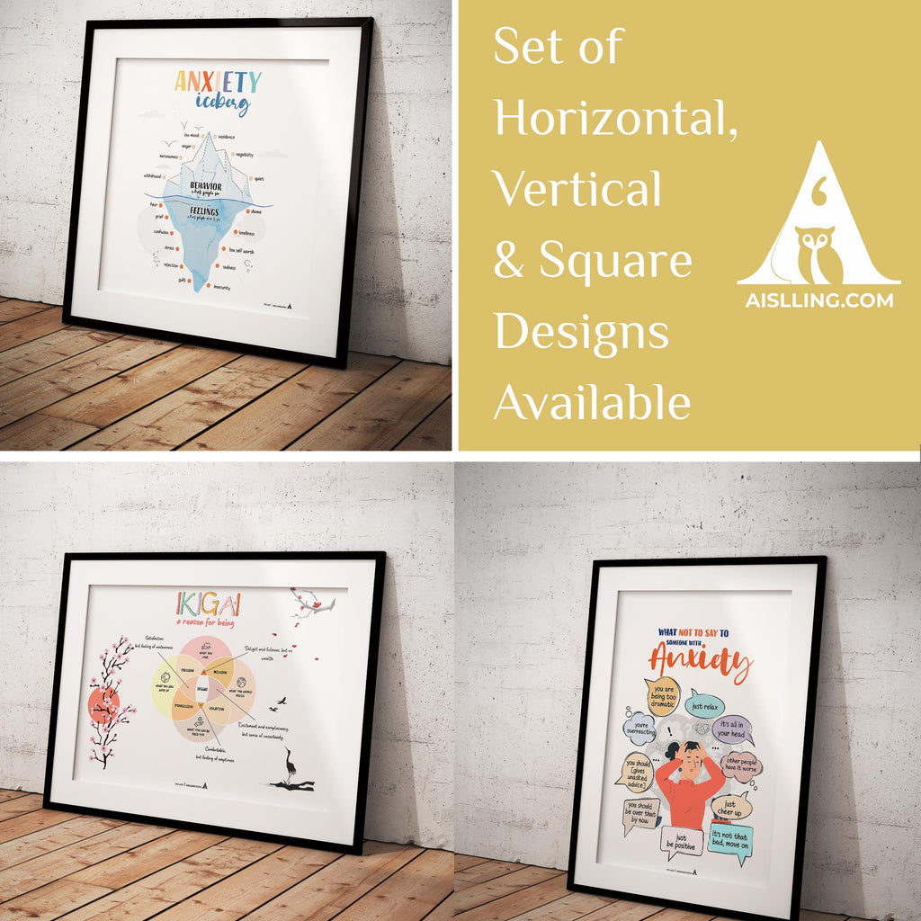 Aislling Design — Anxiety Poster set of 6, counselor sign bundle counseling poster bundle gift for therapis... | Mindfulness printable