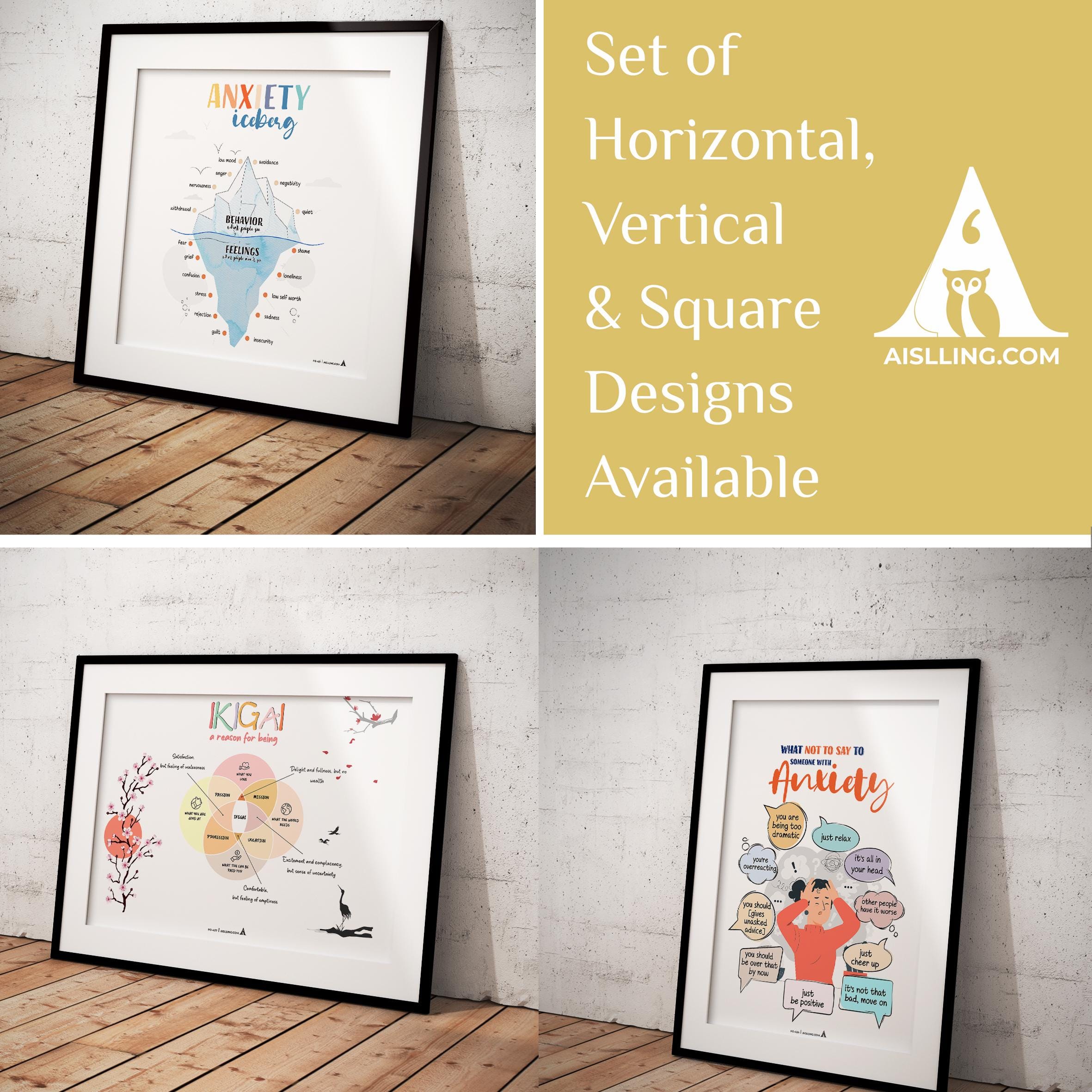 Aislling Design — Anxiety Poster set of 6, counselor sign bundle counseling poster bundle gift for therapis... | Mindfulness printable