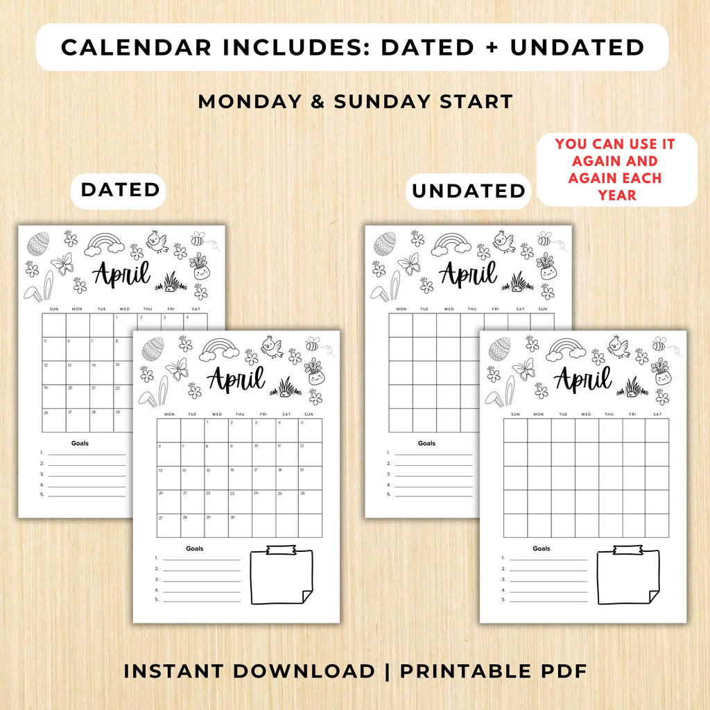 April Journal Bundle, April Planner Printable, Calendar Planner, Habit & Mood Tracker, Easter Theme, Journa... | Mindfulness printable