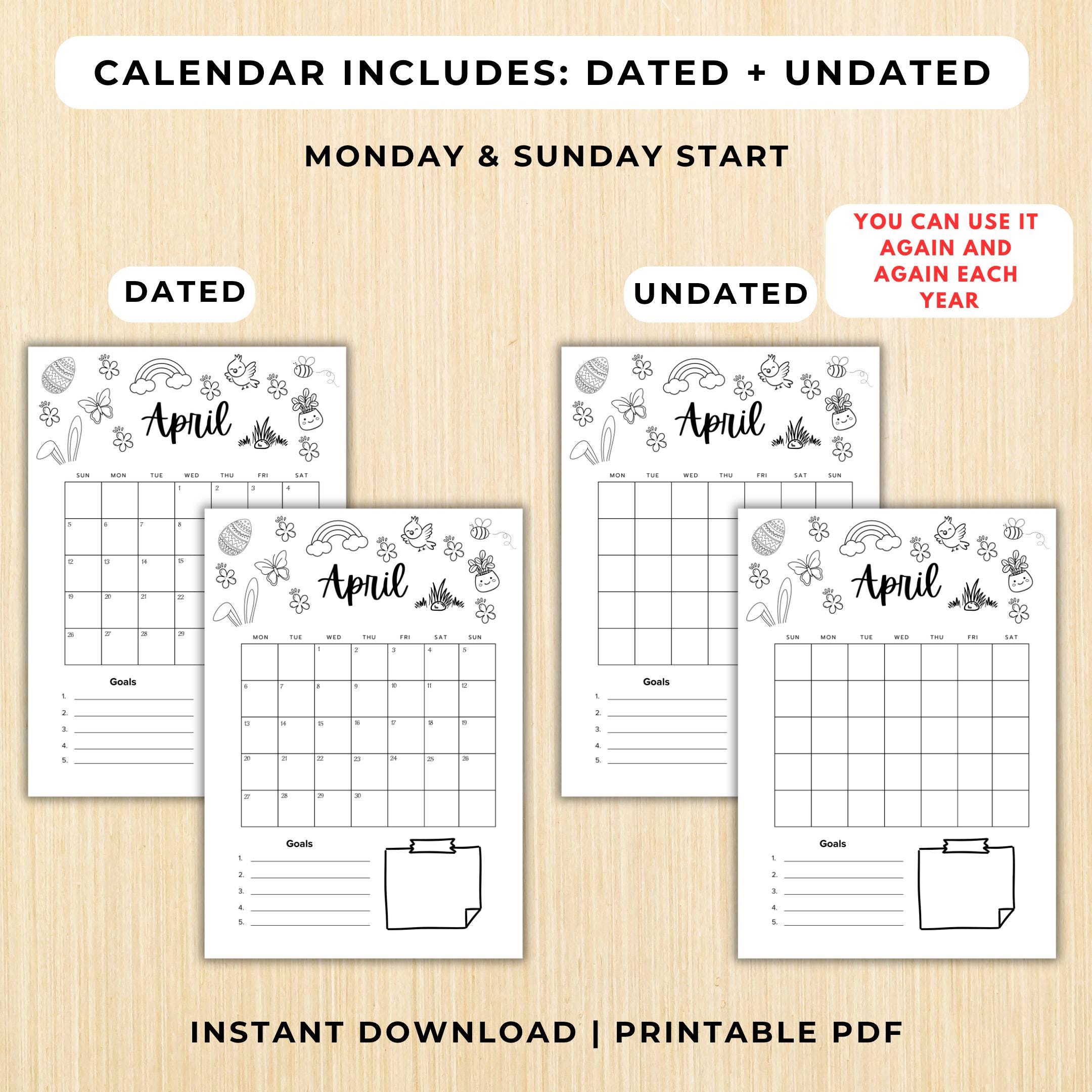 April Journal Bundle, April Planner Printable, Calendar Planner, Habit & Mood Tracker, Easter Theme, Journa... | Mindfulness printable