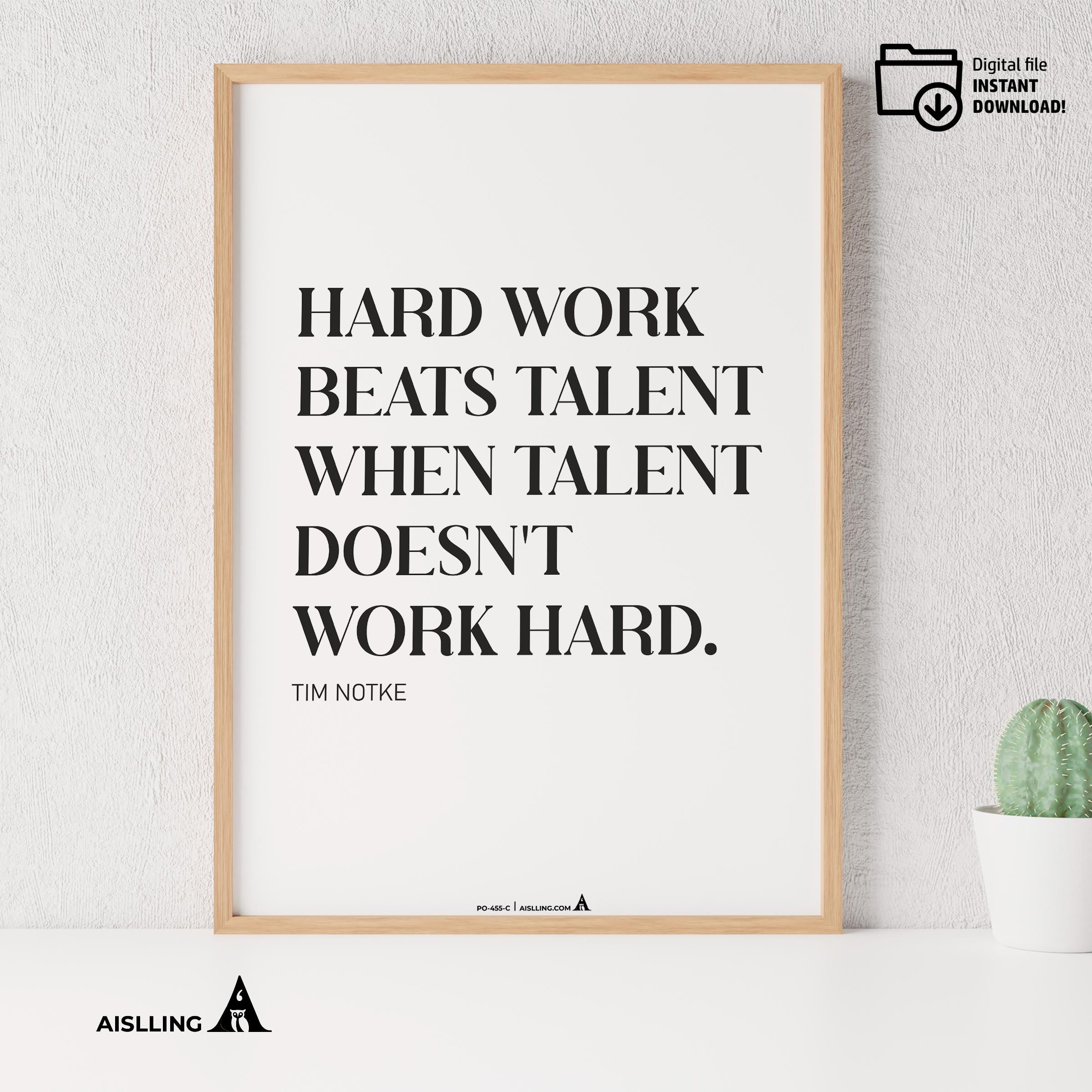 Aislling — Motivational Wall Art Home, Office, or Sports Room, Sports Art Tim Notke Quote "Hard Work Beats ... | Aislling printable