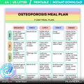Osteoporosis 7 Day Meal Plan, Bone Health Diet Plan, Calcium Rich Weekly Menu, Osteoporosis Weekly Menu & G... | Nutri Track printable