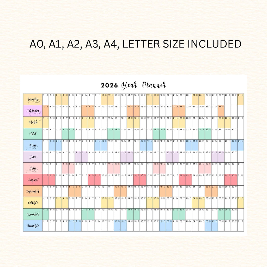 2026 Planner — 2026 PRINTABLE Wall Calendar, Dated Calendar, PDF, Different Sizes Available, Plan Your Day ... | Bloom Joyfully printable