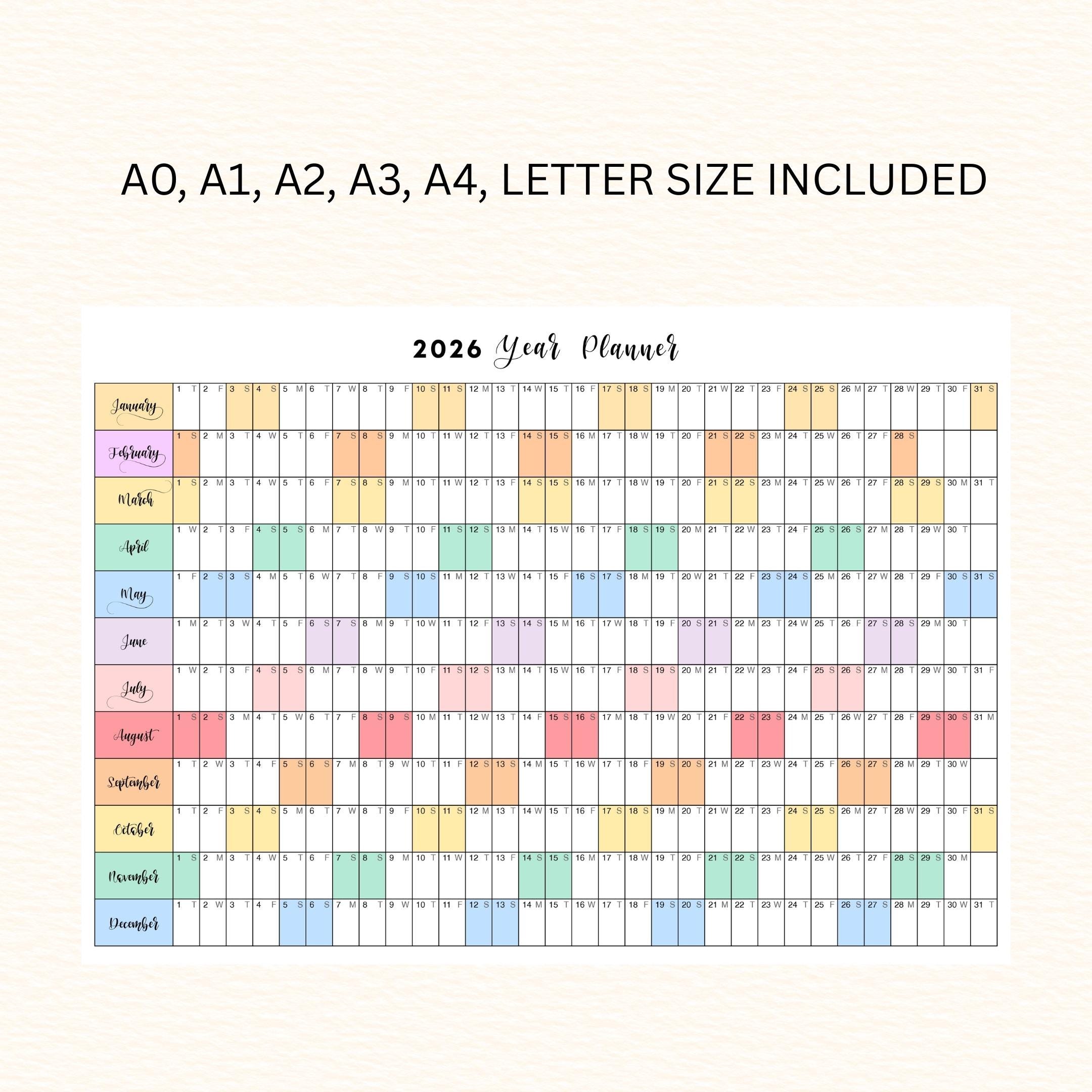 2026 Planner — 2026 PRINTABLE Wall Calendar, Dated Calendar, PDF, Different Sizes Available, Plan Your Day ... | Bloom Joyfully printable