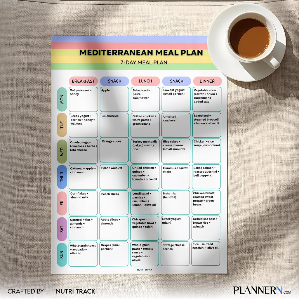 Mediterranean 7 Day Meal Plan Printable, Mediterranean Diet Meal Plan, Mediterranean Healthy Diet Plan, Dig... | Nutri Track printable