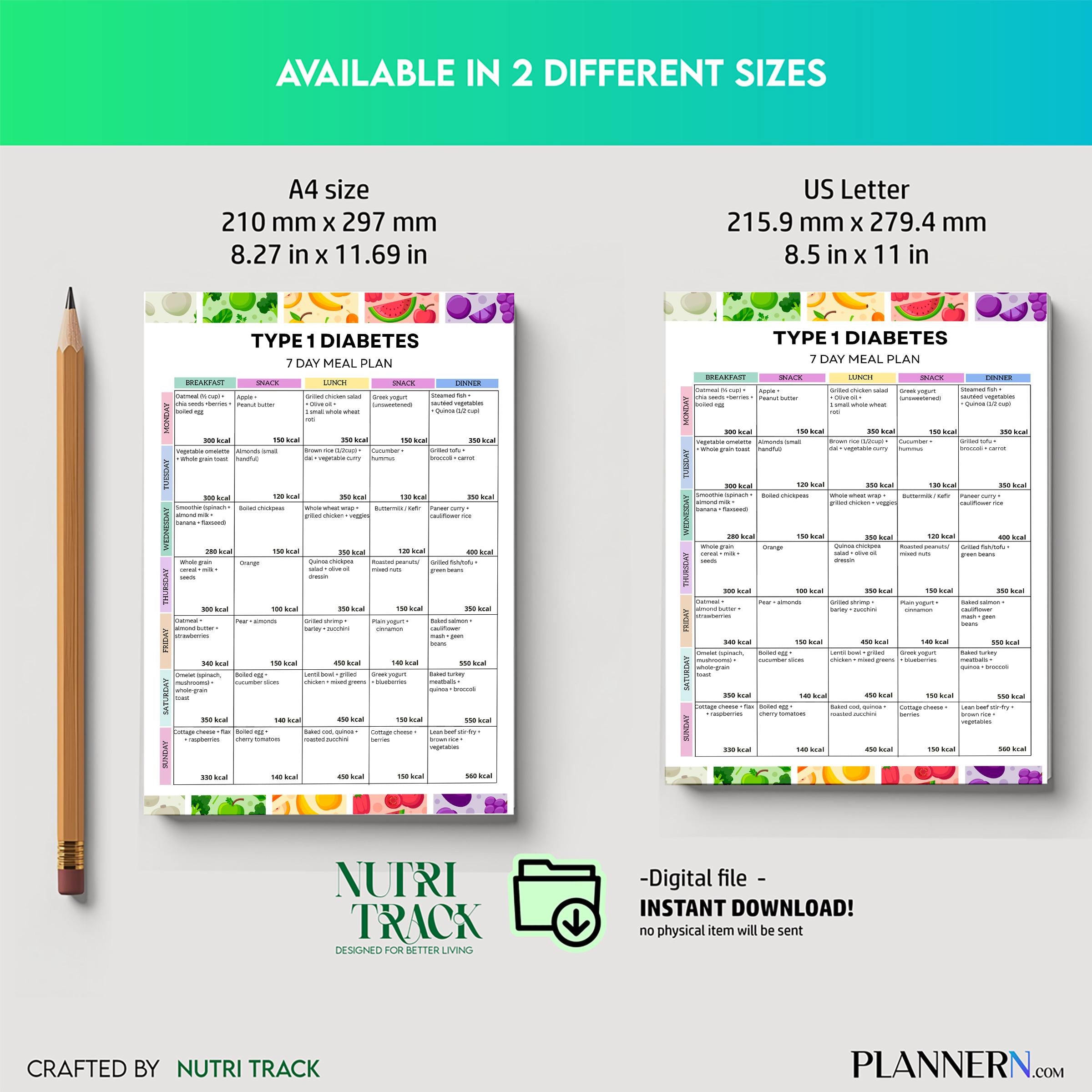 Blood Sugar Control — Type 1 Diabetes Meal Plan Printable, Blood Sugar Friendly Meals, Diabetic Diet Pdf, D... | Nutri Track printable