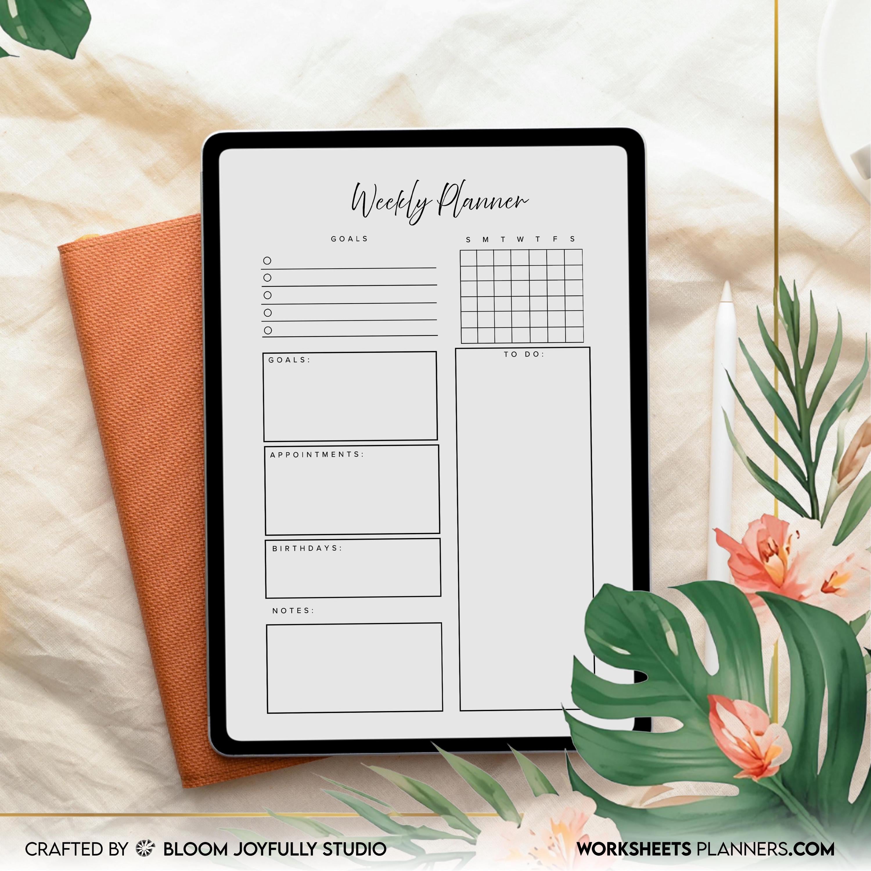 Digital Planner — Minimalist WEEKLY Planner Printable, Weekly To Do List, Weekly Habit Tracker, A4, A5, Let... | Bloom Joyfully printable