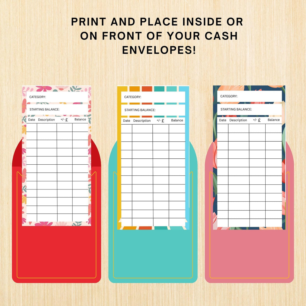 British Pounds — CASH Envelope Inserts (GBP) Printable PDF, 3x6 inch, Budgeting Inserts, Cash Spending Log,... | Bloom Joyfully printable