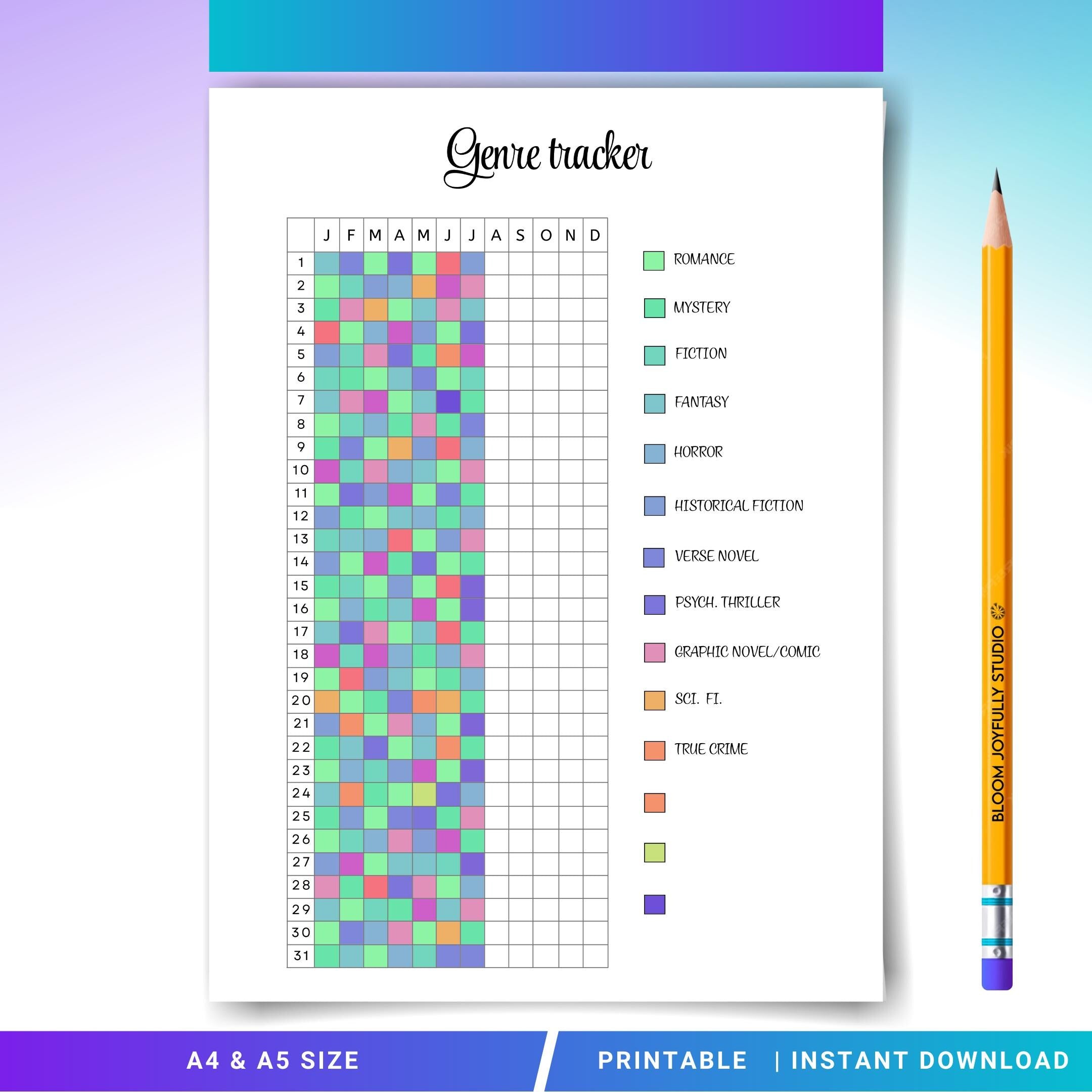 Book Log Printable — Genre Tracker PRINTABLE, Book Log, Reading Journal, Reading Tracker, Reading Planner I... | Bloom Joyfully printable