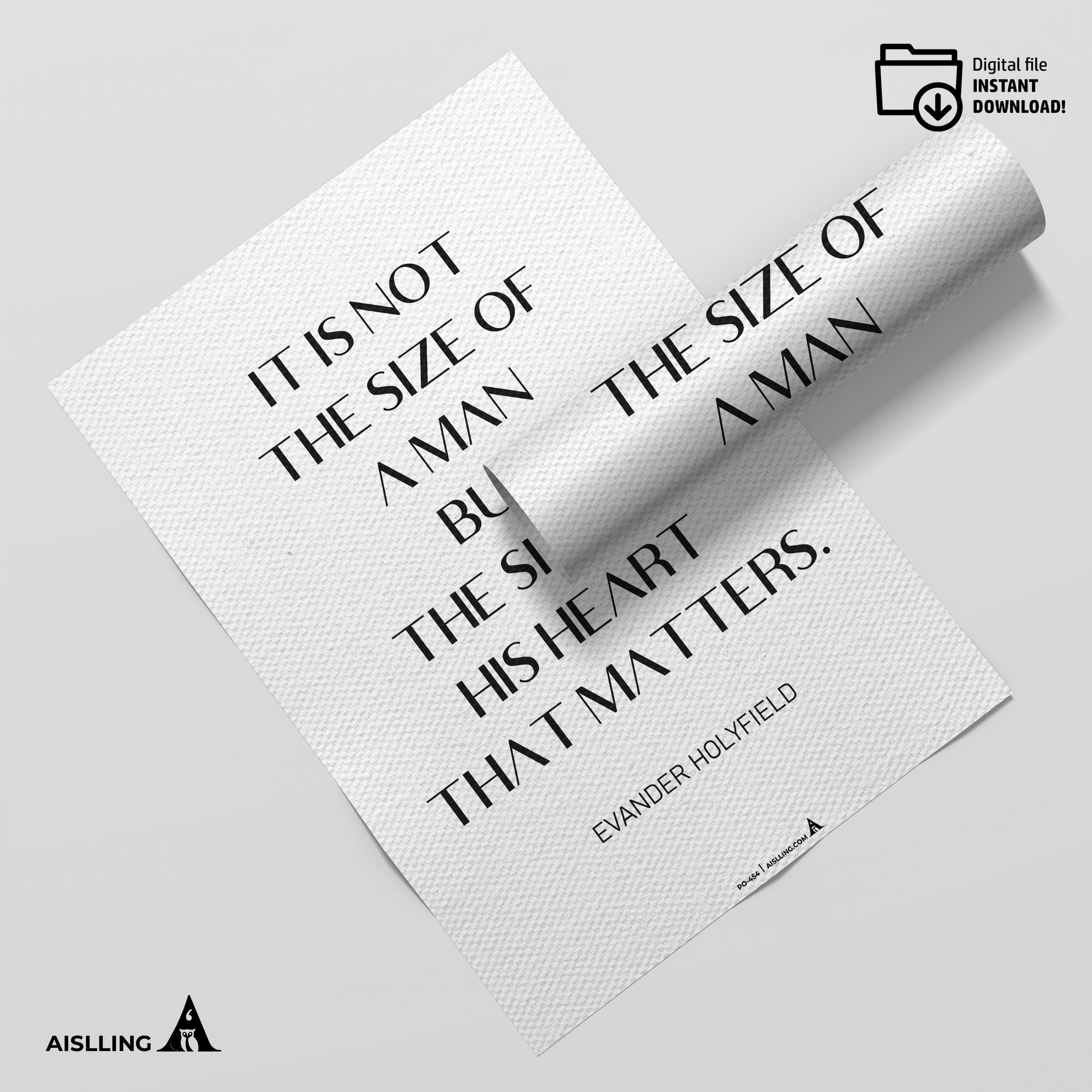Aislling — Inspirational Quote Wall Art for Boys Room, "It's Not the Size of a Man", Black & White Printabl... | Aislling printable