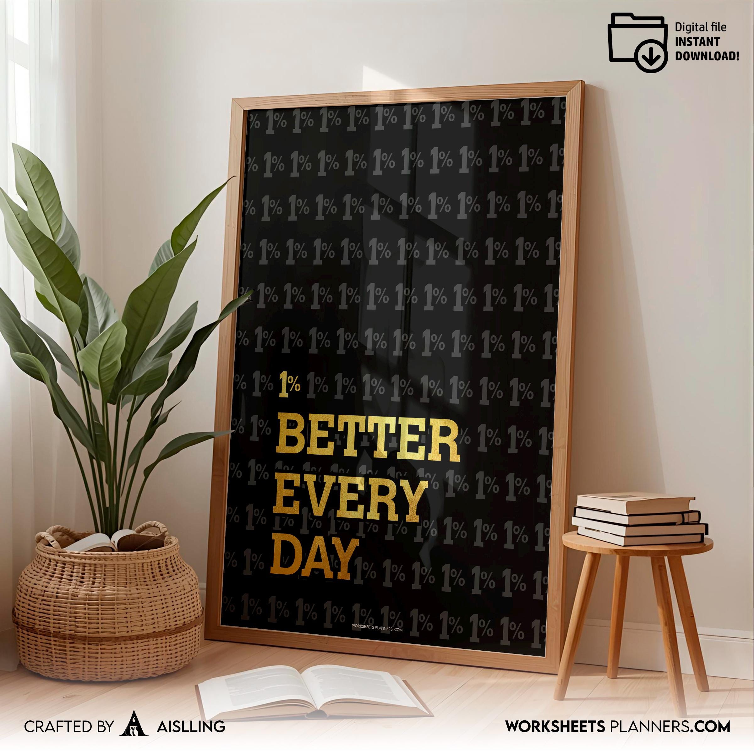 1% Better Every Day Motivational Poster, Minimalist Quote Wall Art, Productivity Print, Inspirational Offic... | Aislling printable