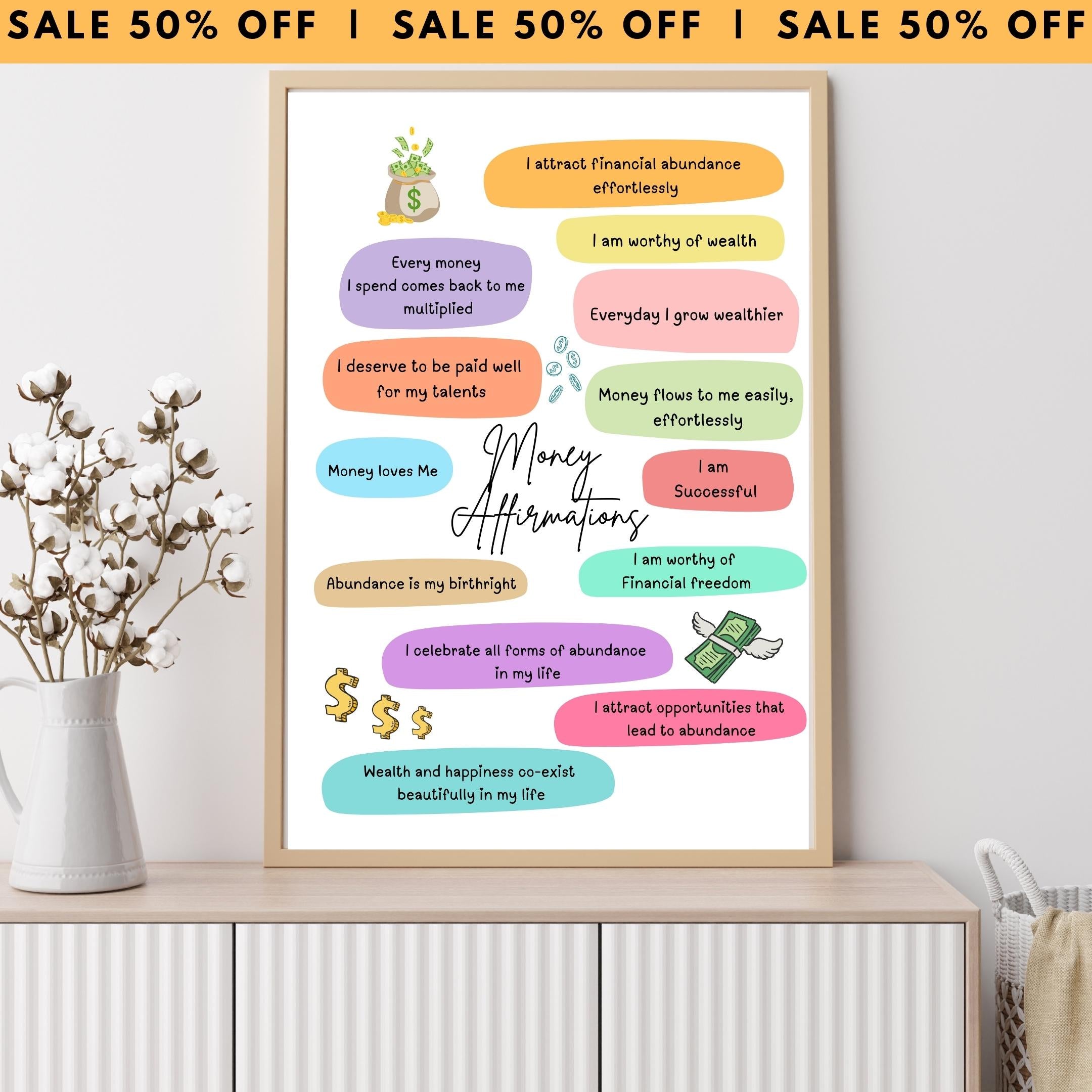 Abundance Mindset — Money Affirmations Printable, Manifest Wealth & Success, Wall Print, Positive Wealth, A... | Aislling printable