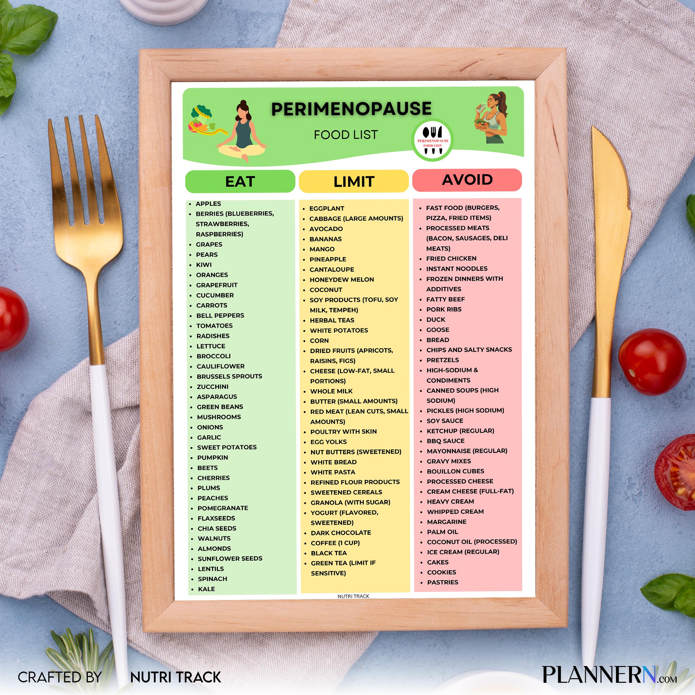 Food List Chart — Perimenopause Food List Printable, Hormone Balance Foods Chart, Low Estrogen Food List, M... | Nutri Track printable