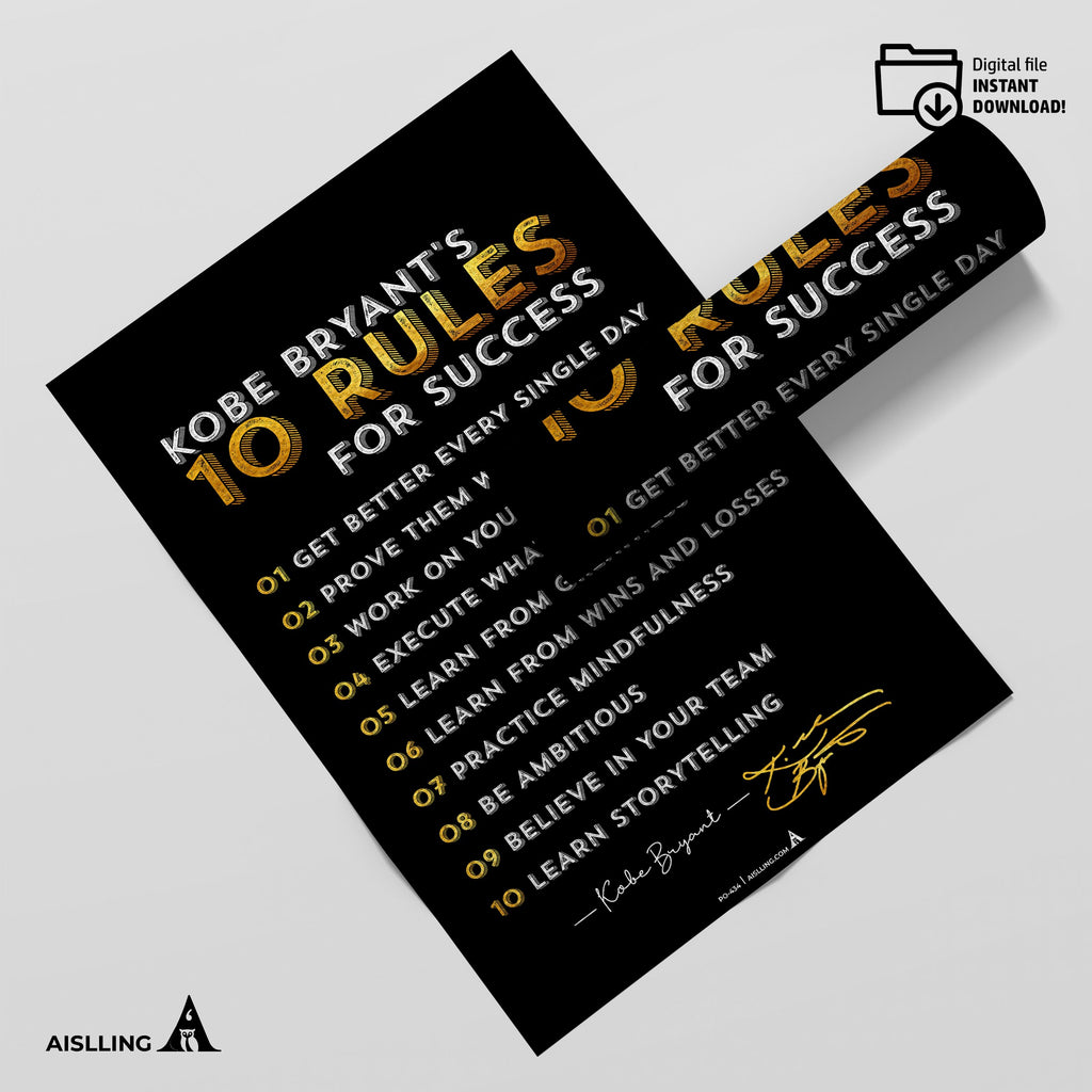 Aislling — Minimalist Mamba Mentality Quote, Kobe Bryant’s 10 Rules for Success Poster, NBA Black Mamba Bas... | Aislling printable