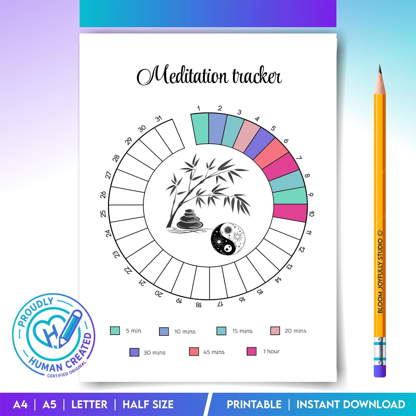 Calm Routine — Meditation Tracker Printable, Daily Mindfulness Log, Meditation Journal, Habit Tracker PDF, ... | Mindfulness printable