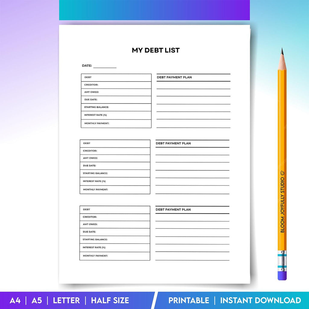 Bill Payment Tracker — My Debt List Printable, Loan & Credit Card Organizer, Budget Planner PDF, Instant Do... | Bloom Joyfully printable