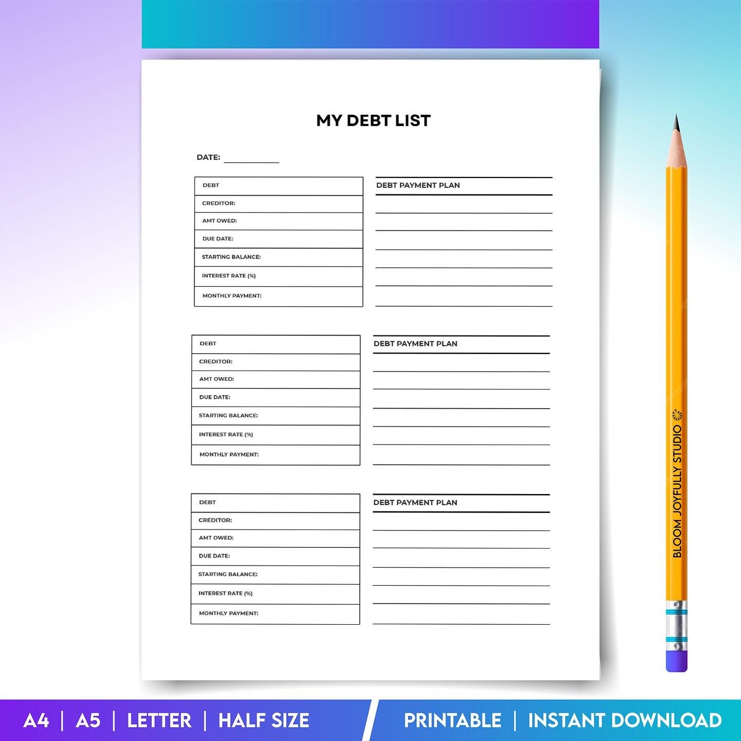Bill Payment Tracker — My Debt List Printable, Loan & Credit Card Organizer, Budget Planner PDF, Instant Do... | Bloom Joyfully printable