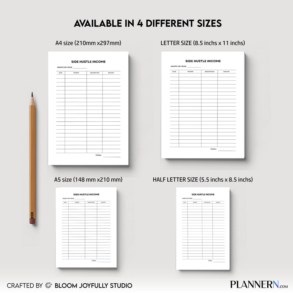 Earnings Tracker — Side Hustle Income Tracker PRINTABLE, Extra Income Log, Small Business Income Sheet, Ins... | Bloom Joyfully printable
