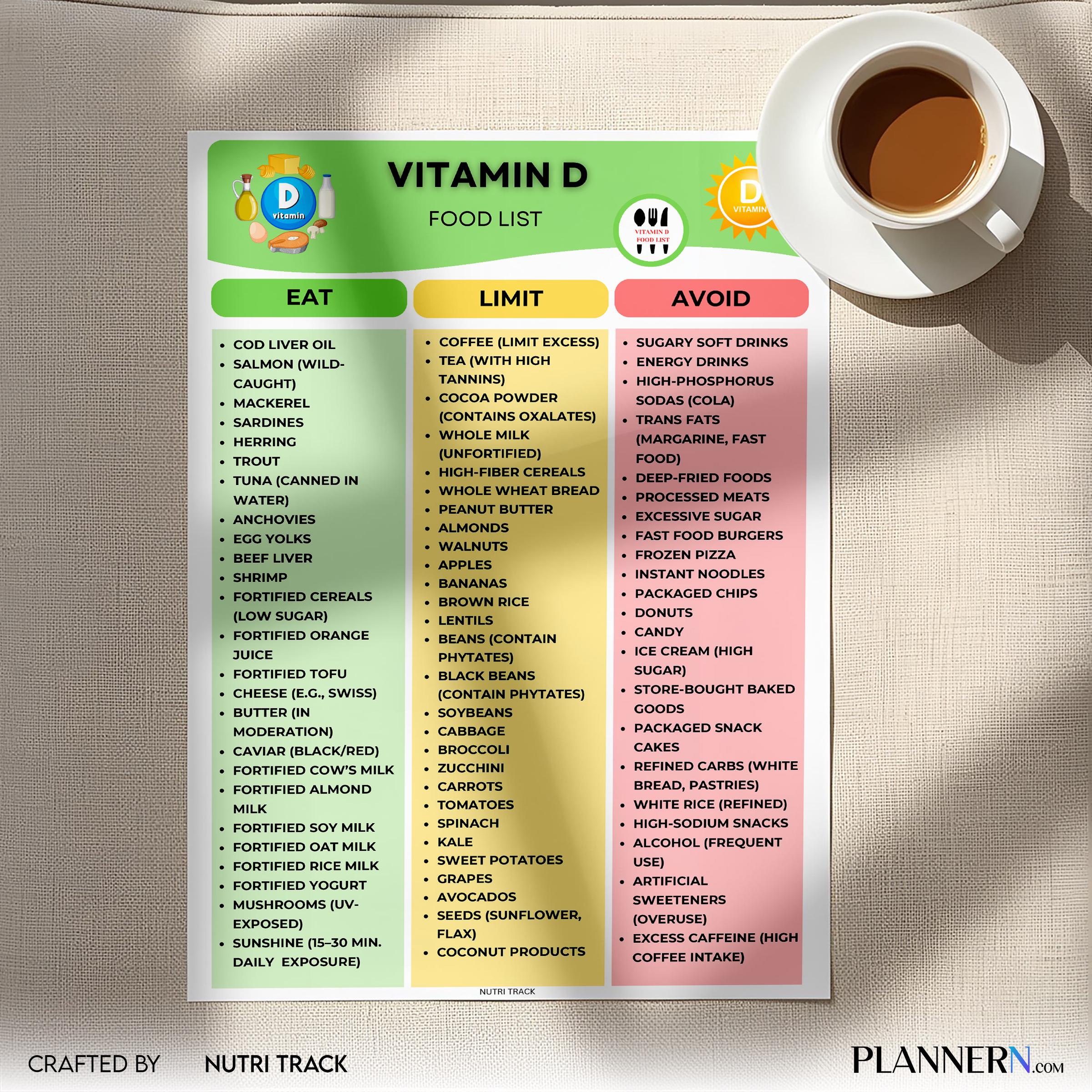 Diet Printable — Vitamin D Food List Printable, High Vitamin D Foods List, Osteoporosis & Calcium Diet Food... | Nutri Track printable