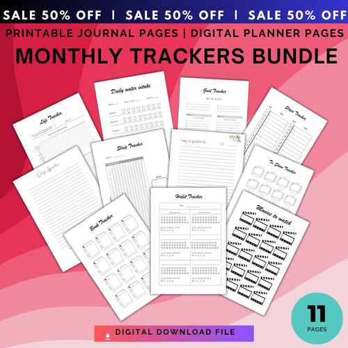 Affirmation — Printable JOURNAL Pages, MONTHLY TRACKERS Bundle, Digital Planner Pages A4 & A5 Size | Mindfulness printable