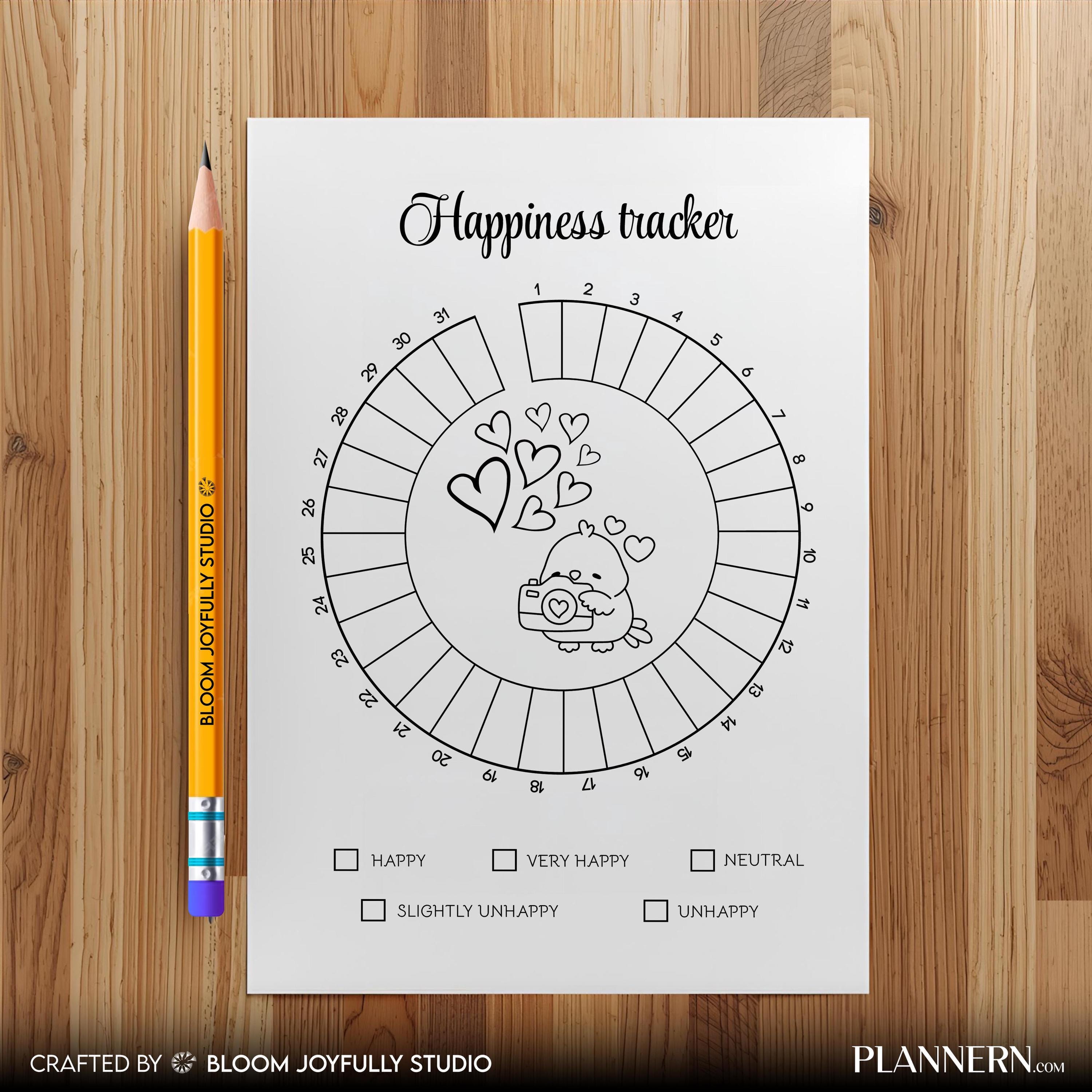 Daily Happiness — Happiness Tracker PRINTABLE, Daily Mood and Happiness Journal, Self, care Planner, Mindfu... | Mindfulness printable