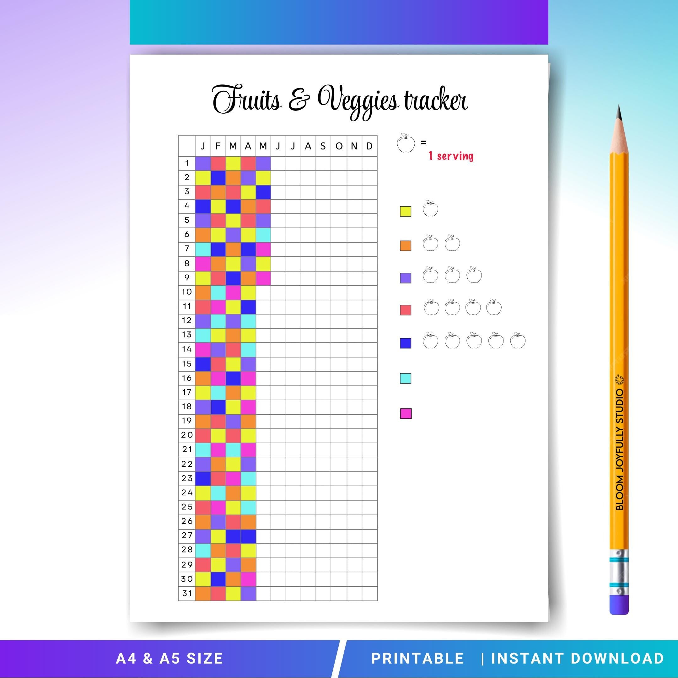 Clean Eating Tracker — Fruits and Veggies Tracker PRINTABLE, Daily Fruit & Vegetable Intake Log, Healthy Ea... | Nutri Track printable