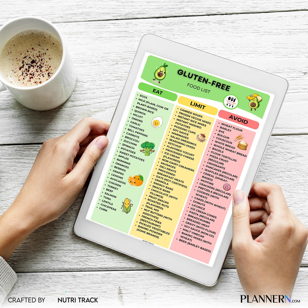 Celiac Diet — Gluten Free Food List Printable, Gluten Free Diet Guide, Safe Foods Chart, Celiac Friendly Gr... | Nutri Track printable