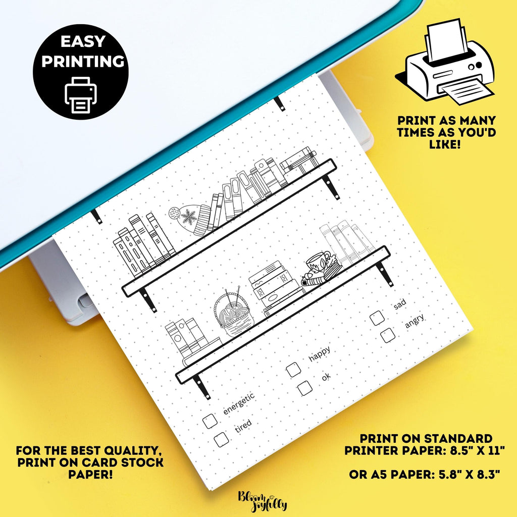 Bookish Mood Tracker — Book Mood Tracker Bundle, PRINTABLE Reading Journal Bundle, Printable Bookshelf Bund... | Mindfulness printable