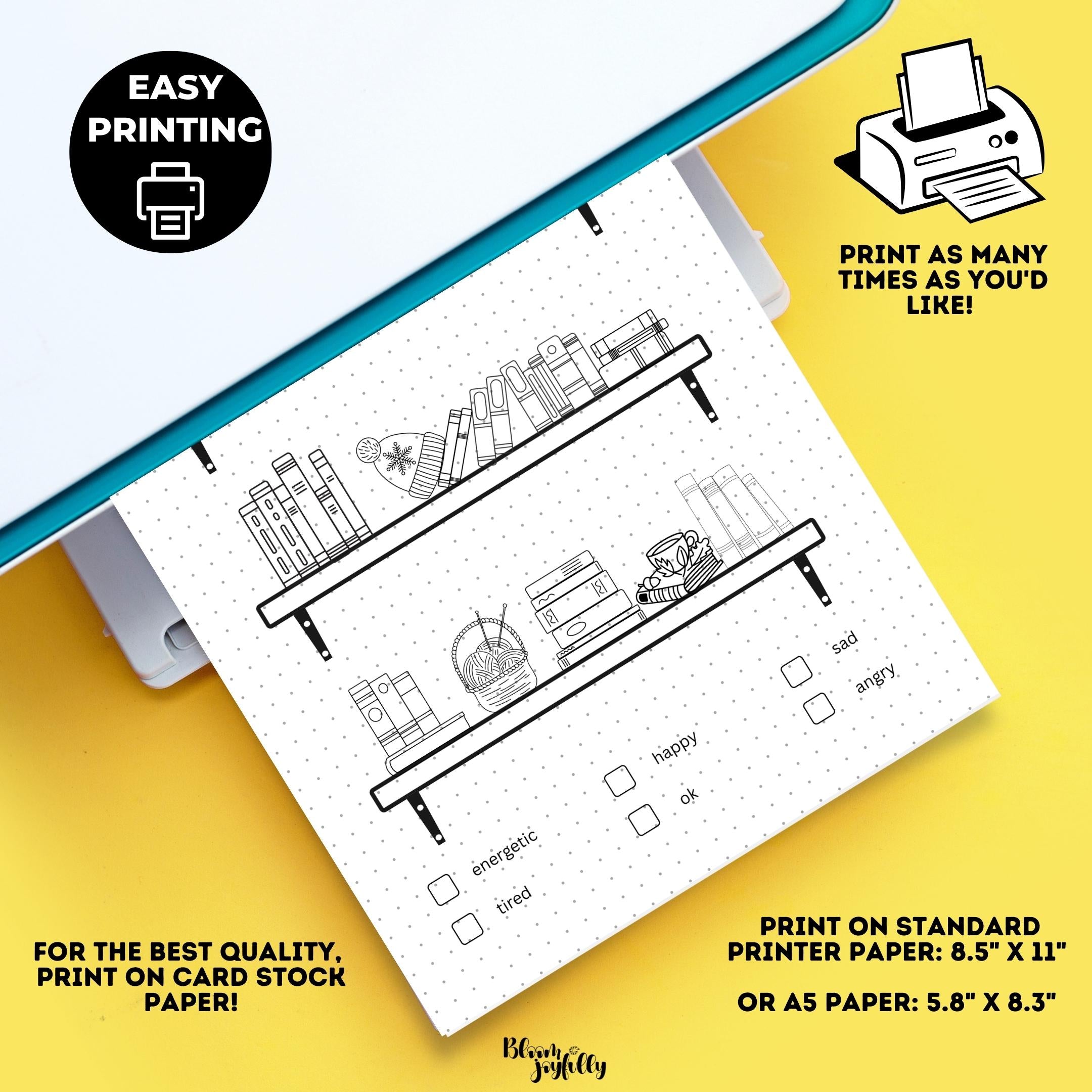 Bookish Mood Tracker — Book Mood Tracker Bundle, PRINTABLE Reading Journal Bundle, Printable Bookshelf Bund... | Mindfulness printable
