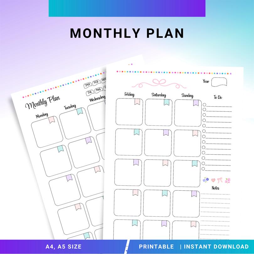 Digital Planner — Monthly Plan Tracker Printable, Monthly Planner PDF, Goal Setting Worksheet, Productivity... | Bloom Joyfully printable