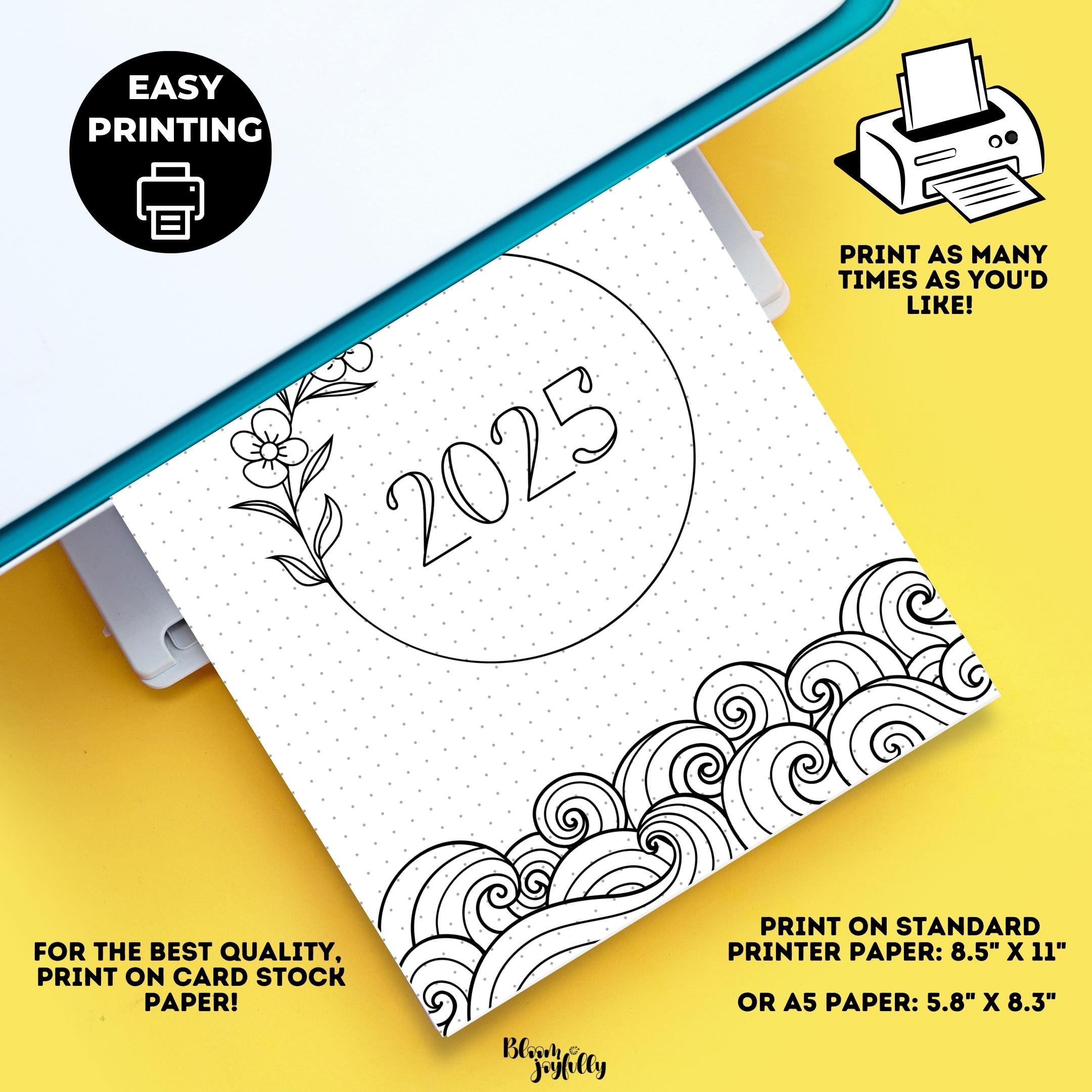 2025 Cover Pages — 2025 Bullet Journal Cover Page, PRINTABLE Title Page, 2025 Planner Cover, BUJO Cover Pag... | Bloom Joyfully printable