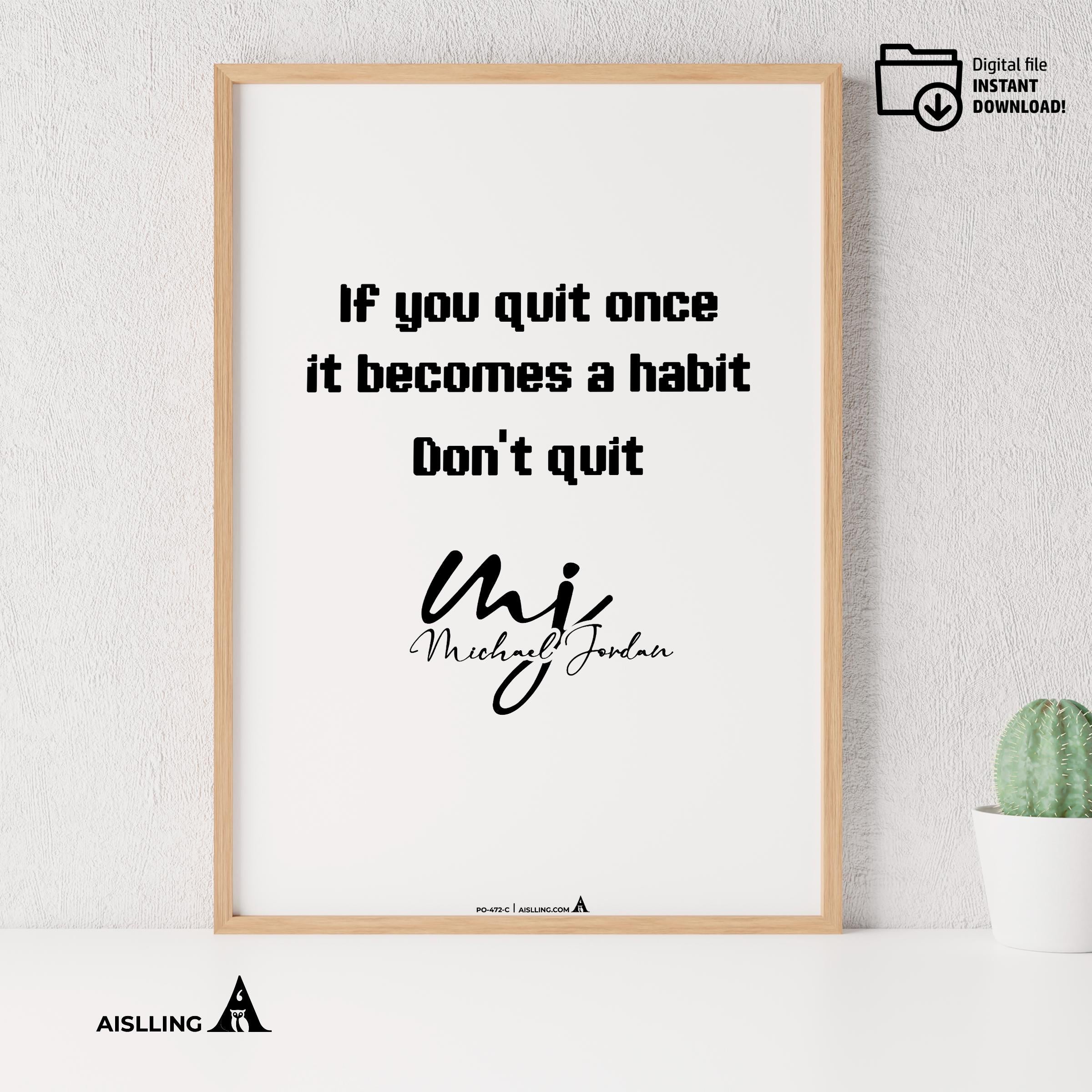 Boys Bedroom — Michael Jordan Motivational Quotes " If you quit once", NBA Sports, Printable NBA Poster, Te... | Aislling printable