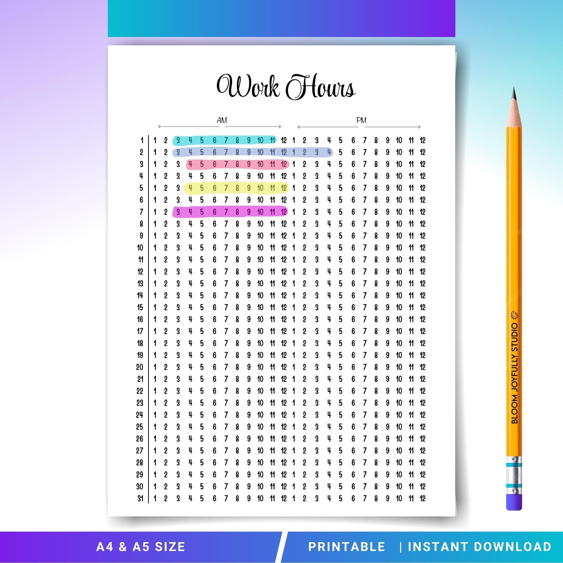 Employee Time Sheet — Work Hours Tracker, Work Hours Log, Track Hours and Overtime, Work Time Schedule, PRI... | Bloom Joyfully printable