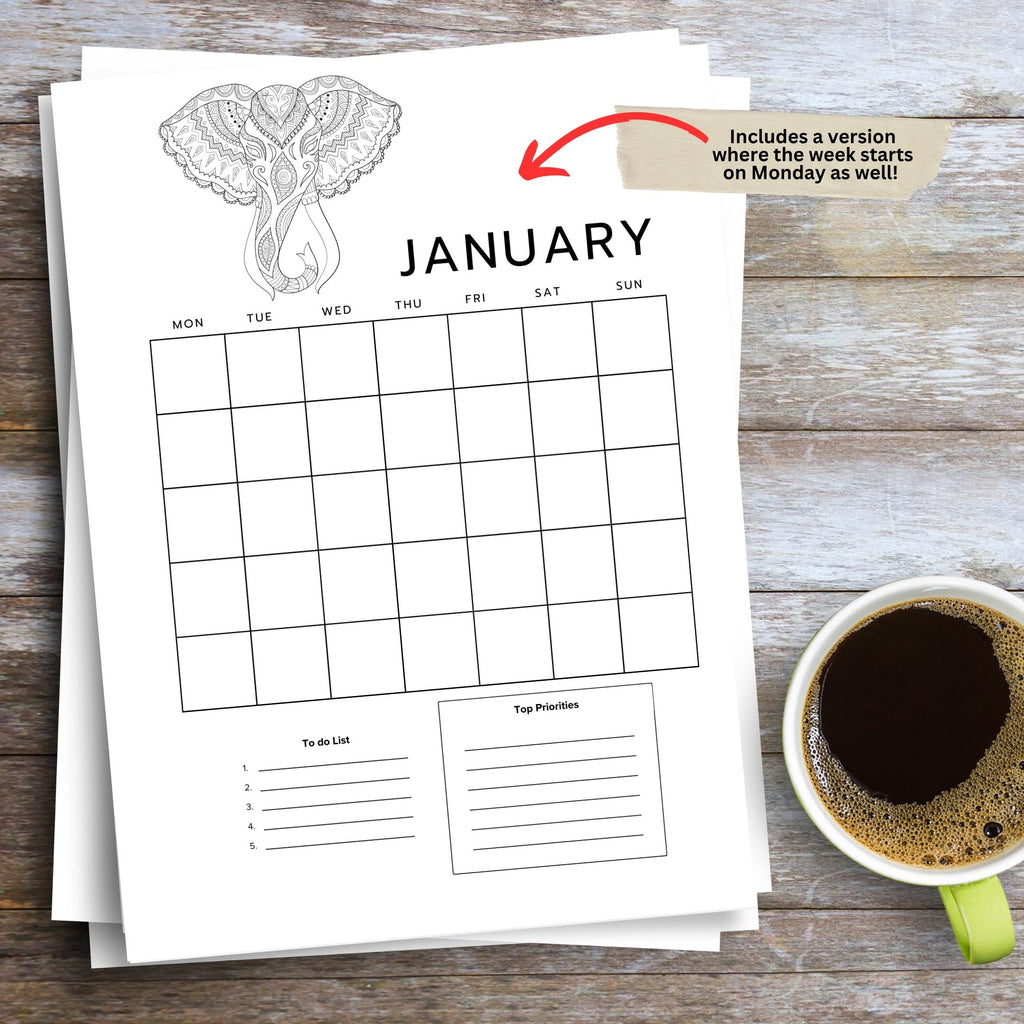 Bujo Template — 12 Month Calendar, Monthly Planner, Journal Calendar, PRINTABLE CALENDAR, Journal, Printabl... | Bloom Joyfully printable