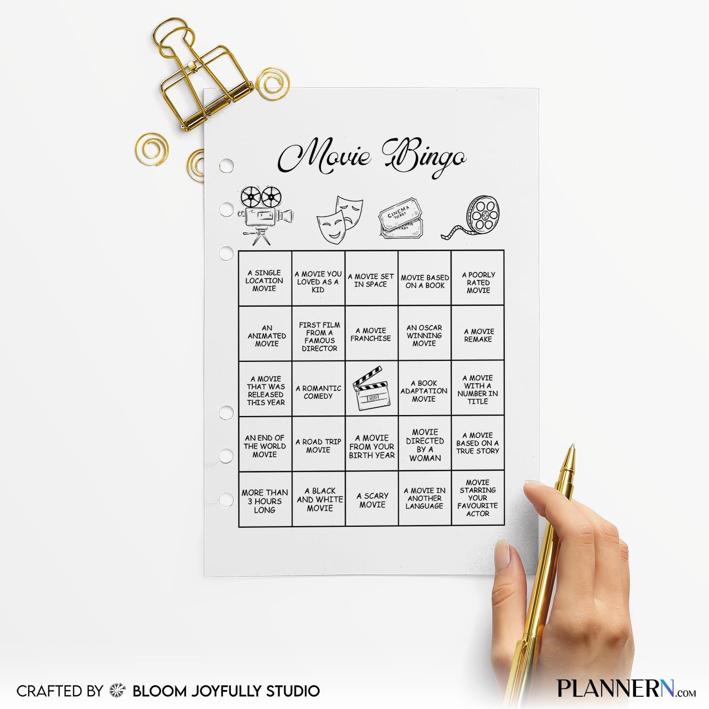 Movie Bingo PRINTABLE Game, Movie Night Bingo, Family Movie Night Party Game, Film Bingo, A4/A5, Instant Do... | Bloom Joyfully printable