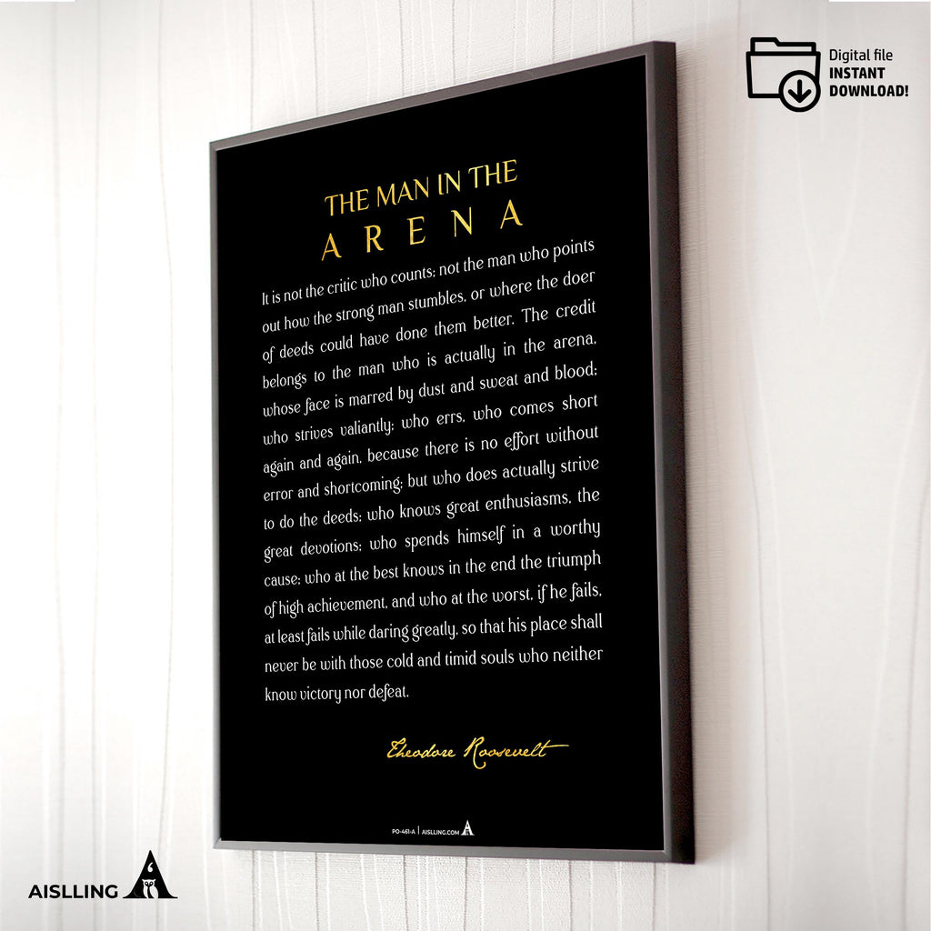 Black And White — The Man In The Arena Sign, Inspirational Sign, Motivational Sign, Office Wall, Man In The... | Aislling printable