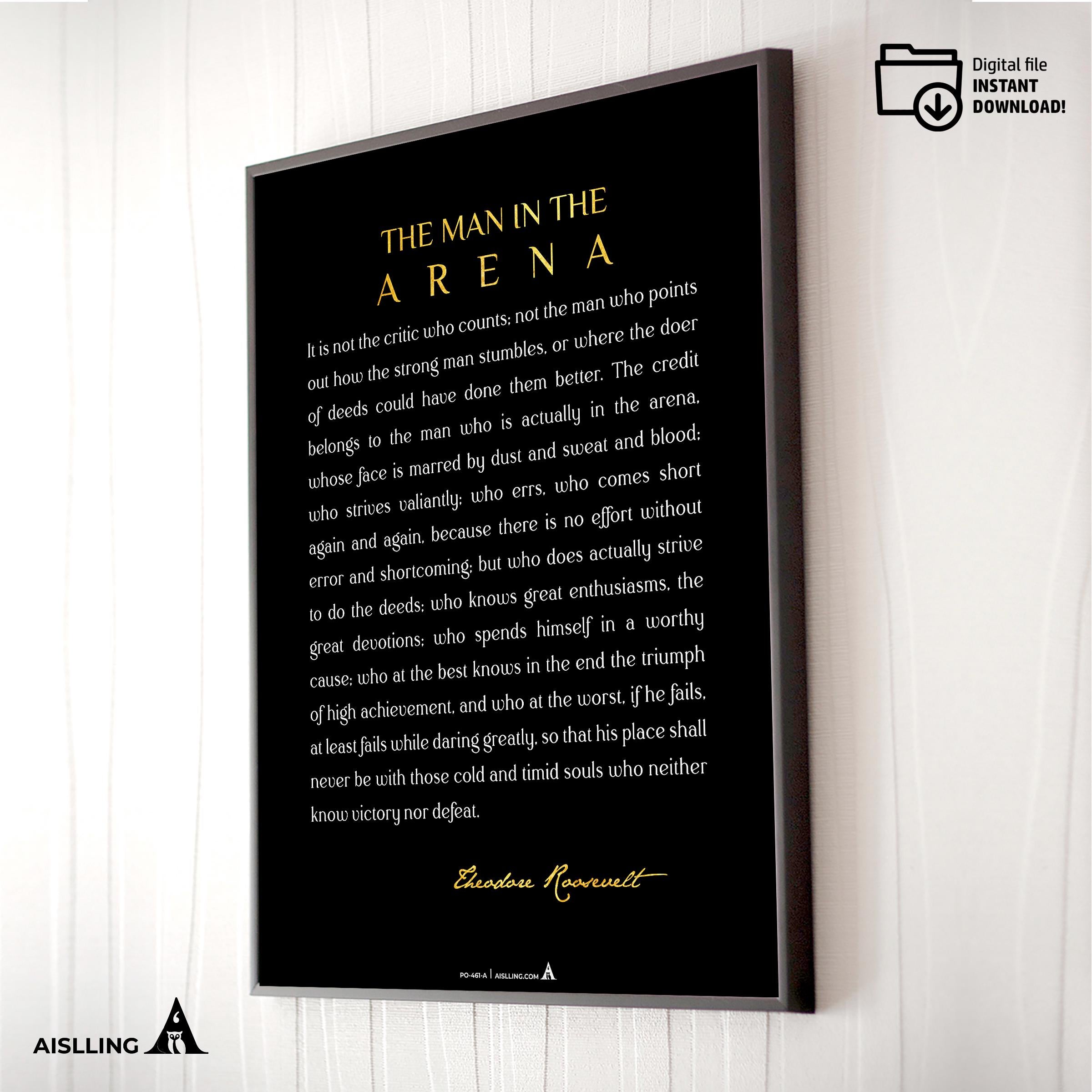 Black And White — The Man In The Arena Sign, Inspirational Sign, Motivational Sign, Office Wall, Man In The... | Aislling printable